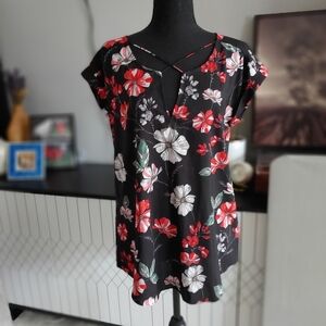 Express Floral Black and Red Women's Top